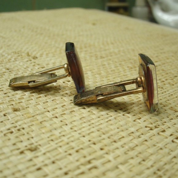 Vintage Orange Iridescent Glass Cuff Links - Picture 8 of 8